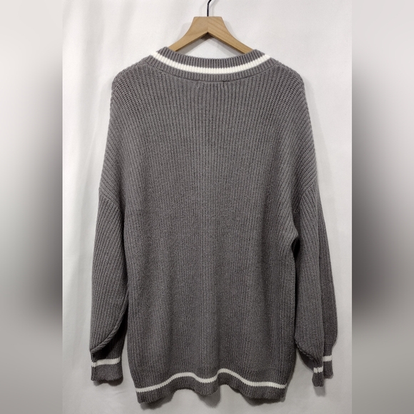 NWT Lulusory Ribbed V-Neck Sweater Women's L Gray Preppy Academia Retro 90s - Picture 5 of 9